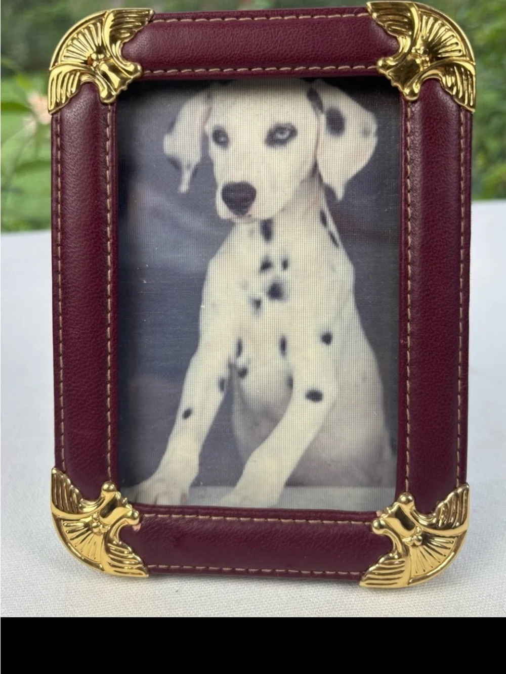 Vintage Loui Michel Cie Burgundy Leatherette Photo Frame with Gold Corners 3 x 5